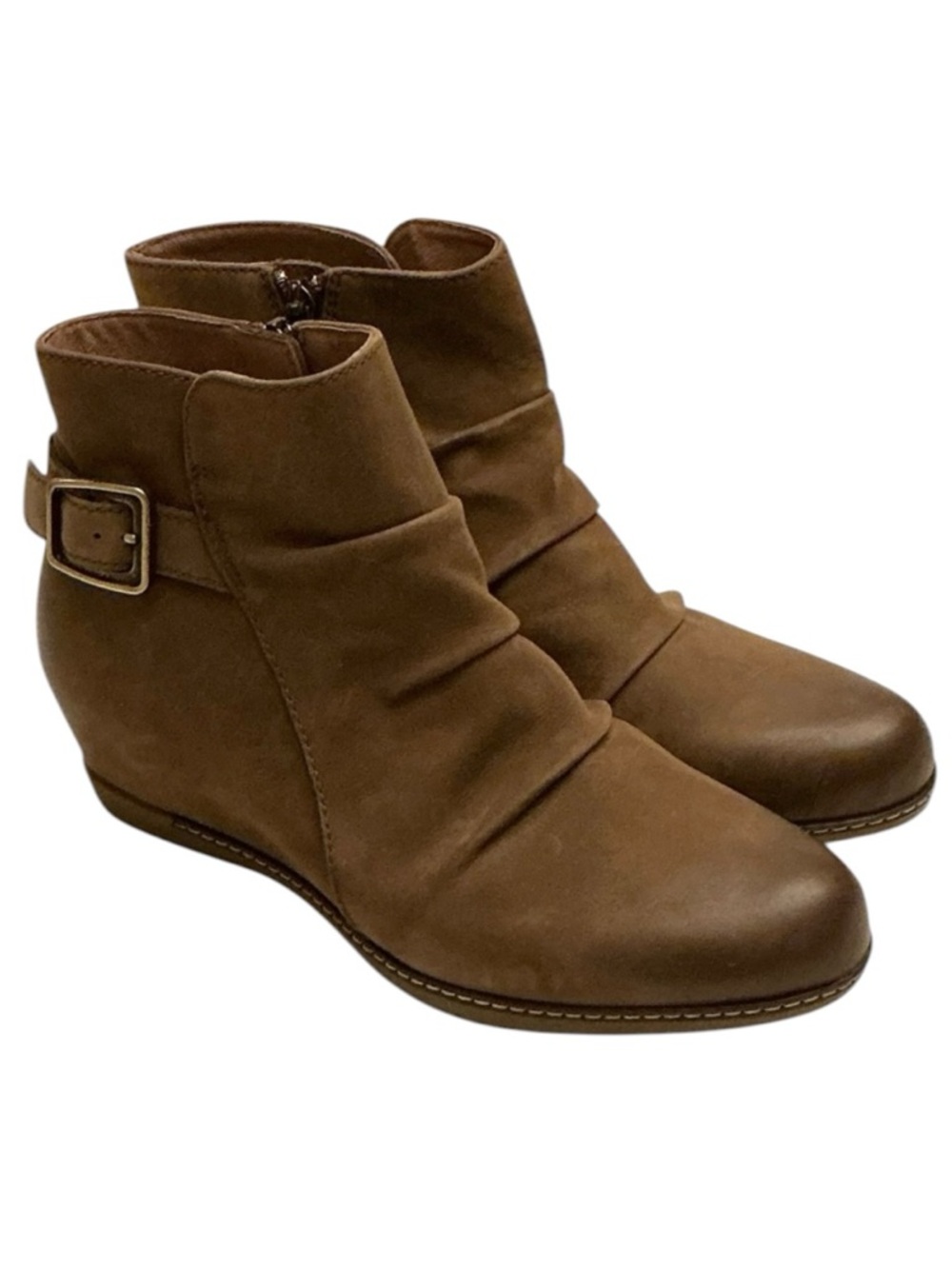 Dansko Lia Ankle Boot Sz-EU 39/8.5-9 Burnished Nubuck Mushroom Leather  Wedge